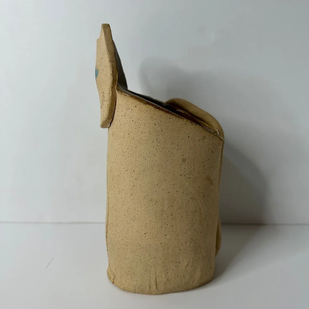 Vintage Studio Pottery Cat Vase Folk Art Stoneware Feline Figurine 9